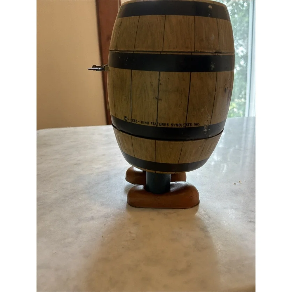 Vintage J. Chein Popeye in a Barrel Tin Litho Wind-Up Dancing Toy 1930s WORKS!!
